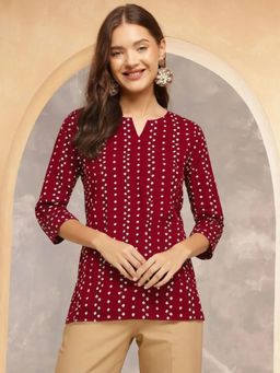 Gahan - Womens Maroon Printed Cotton Blend Short Kurti