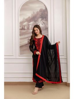Gahan - Black Womens Embroidered Straight Georgette Kurta and Pant with Dupatta