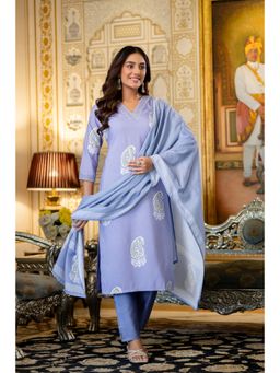 Gahan - Womens Purple Printed Kurta with Pant & Dupatta