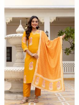 Gahan - Womens Yellow Printed Kurta with Pant & Dupatta