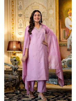 Gahan - Womens Purple Embroidered Kurta with Pant & Dupatta