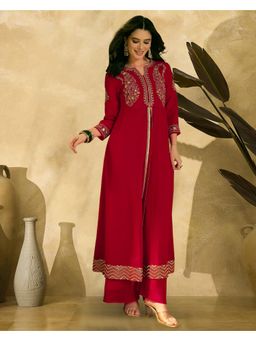 Gahan - Red Georgette Zari Sequence Embroidered Kurta with Palazzo