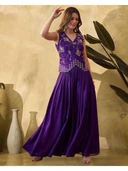Gahan - Purple Vichitra Zari Sequence Thread Embroidered Top & Palazzo