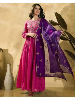 Gahan - Pink Vichitra Zari Sequence Thread Emrboidered Gown with Dupatta