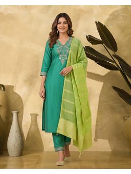 Gahan - Firoji Vichitra Zari Sequence Thread Embroidered Kurta with Pant & Dupatta