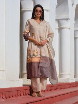 Gahan - Womens Brown Floral Viscose Embroidered Kurta with Pant & Dupatta