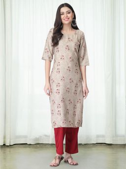 Gahan - Womens Beige Floral Printed Kurta with Pant