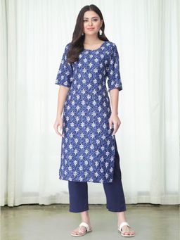 Gahan - Womens Navy Blue Printed Kurta with Pant