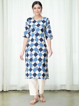 Gahan - Womens Blue Printed Kurta with Straight Pant