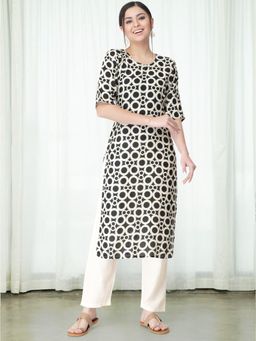 Gahan - Womens Black Printed Kurta with Straight Pant