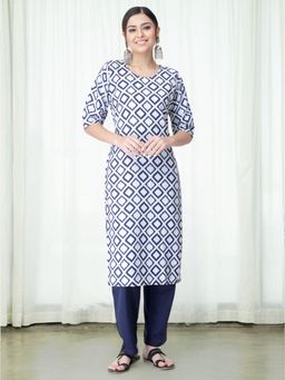 Gahan - Womens Blue Printed Kurta with Straight Pant