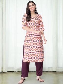 Gahan - Womens Purple Printed Kurta with Straight Pant