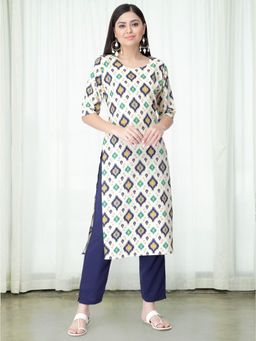 Gahan - Womens White Printed Kurta with Straight Pant