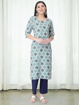 Gahan - Womens Blue Printed Kurta with Straight Pant