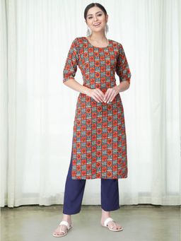 Gahan - Womens Multi-Color Printed Kurta with Straight Pant