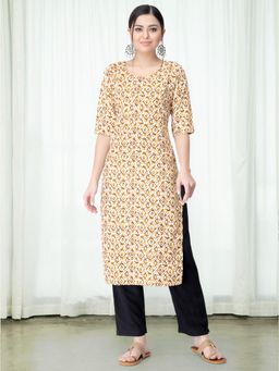 Gahan - Womens Beige Printed Kurta with Straight Pant