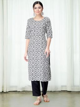 Gahan - Womens Blue Printed Kurta with Straight Pant