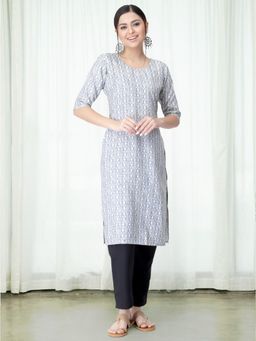 Gahan - Womens Grey Printed Kurta with Straight Pant