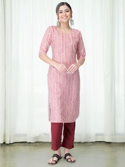 Gahan - Womens Pink Printed Kurta with Straight Pant