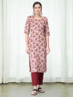 Gahan - Womens Pink Floral Printed Kurta with Straight Pant