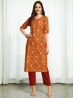 Gahan - Womens Multi-Color Printed Kurta with Straight Pant
