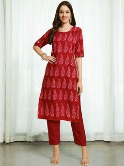 Gahan - Womens Maroon Floral Printed Kurta with Straight Pant