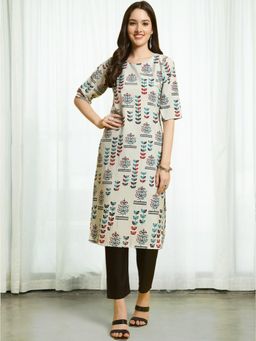 Gahan - Womens White Floral Printed Kurta with Straight Pant