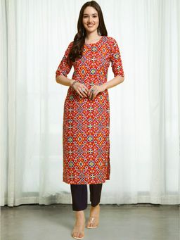 Gahan - Womens Red Floral Printed Kurta with Straight Pant