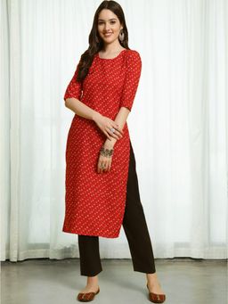 Gahan - Womens Red Floral Printed Kurta with Straight Pant