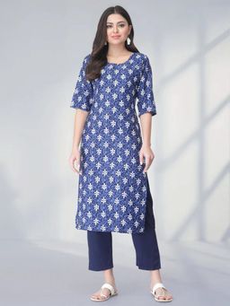 Gahan - Womens Blue Festive & Ethnic Casual Floral Printed Kurta with Pant