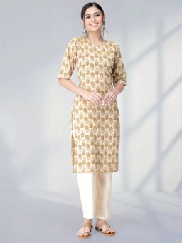 Gahan - Womens Cream Festive & Ethnic Casual Printed Kurta with Pant