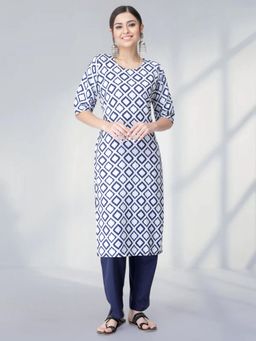 Gahan - Womens Blue Festive & Ethnic Casual Printed Kurta with Pant