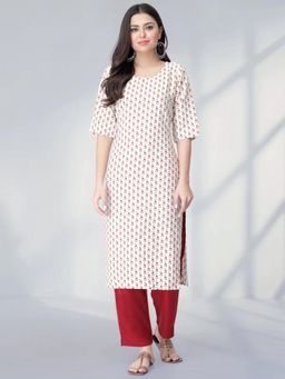 Gahan - Womens White Festive & Ethnic Casual Printed Kurta with Pant