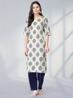 Gahan - Womens Blue Festive & Ethnic Casual Printed Kurta with Pant