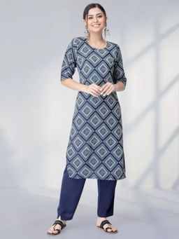 Gahan - Womens Blue Festive & Ethnic Casual Printed Kurta with Pant