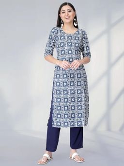 Gahan - Womens Navy Blue Festive & Ethnic Printed Kurta with Pant
