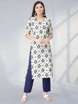 Gahan - Womens White Festive & Ethnic Printed Kurta with Pant