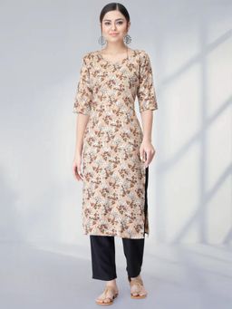 Gahan - Womens Beige Festive & Ethnic Floral Printed Kurta with Pant
