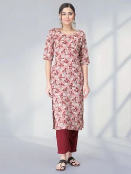 Gahan - Womens Maroon Festive & Floral Printed Kurta with Pant