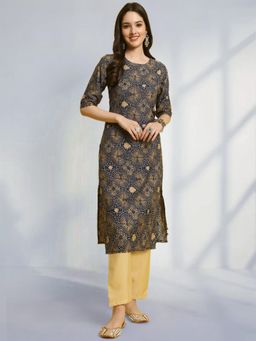 Gahan - Womens Navy Blue Festive & Floral Printed Kurta with Pant