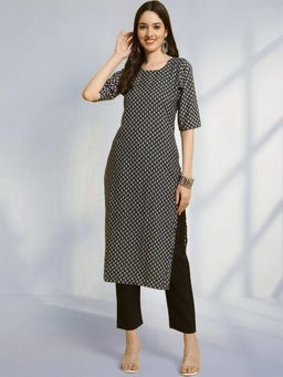 Gahan - Womens Navy Blue Festive & Printed Kurta with Pant