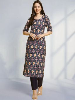 Gahan - Womens Navy Blue Festive & Printed Kurta with Pant