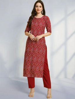 Gahan - Womens Maroon Festive & Bandhani Printed Kurta with Pant