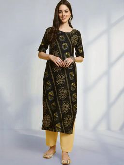 Gahan - Womens Black Festive & Floral Printed Kurta with Pant