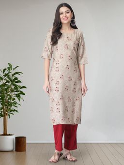 Gahan - Womens Beige Festive & Floral Printed Kurta with Pant