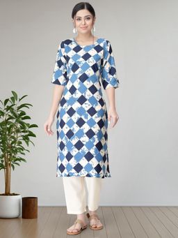Gahan - Womens Blue Festive & Checks Printed Kurta with Pant