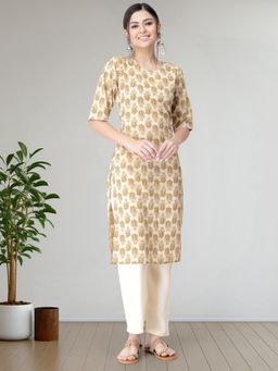 Gahan - Womens Beige Festive & Floral Kurta with Pant