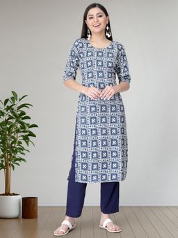 Gahan - Womens Blue Festive & Casual Printed Kurta with Pant