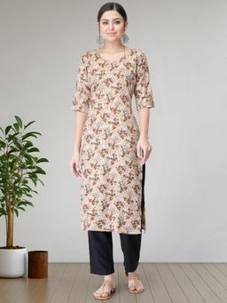 Gahan - Womens Beige Festive & Floral Printed Kurta with Pant
