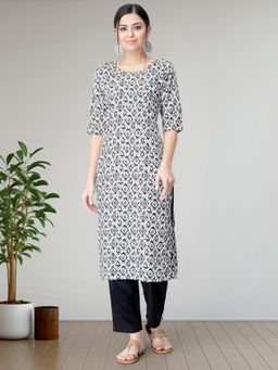 Gahan - Womens Navy Blue Festive & Printed Kurta with Pant